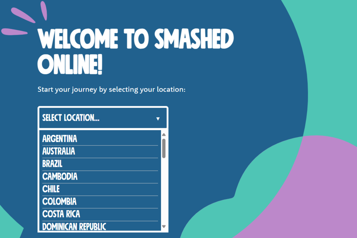 Smashed Online Website image showing screenshot of Smashed Online website and listing the countries involved