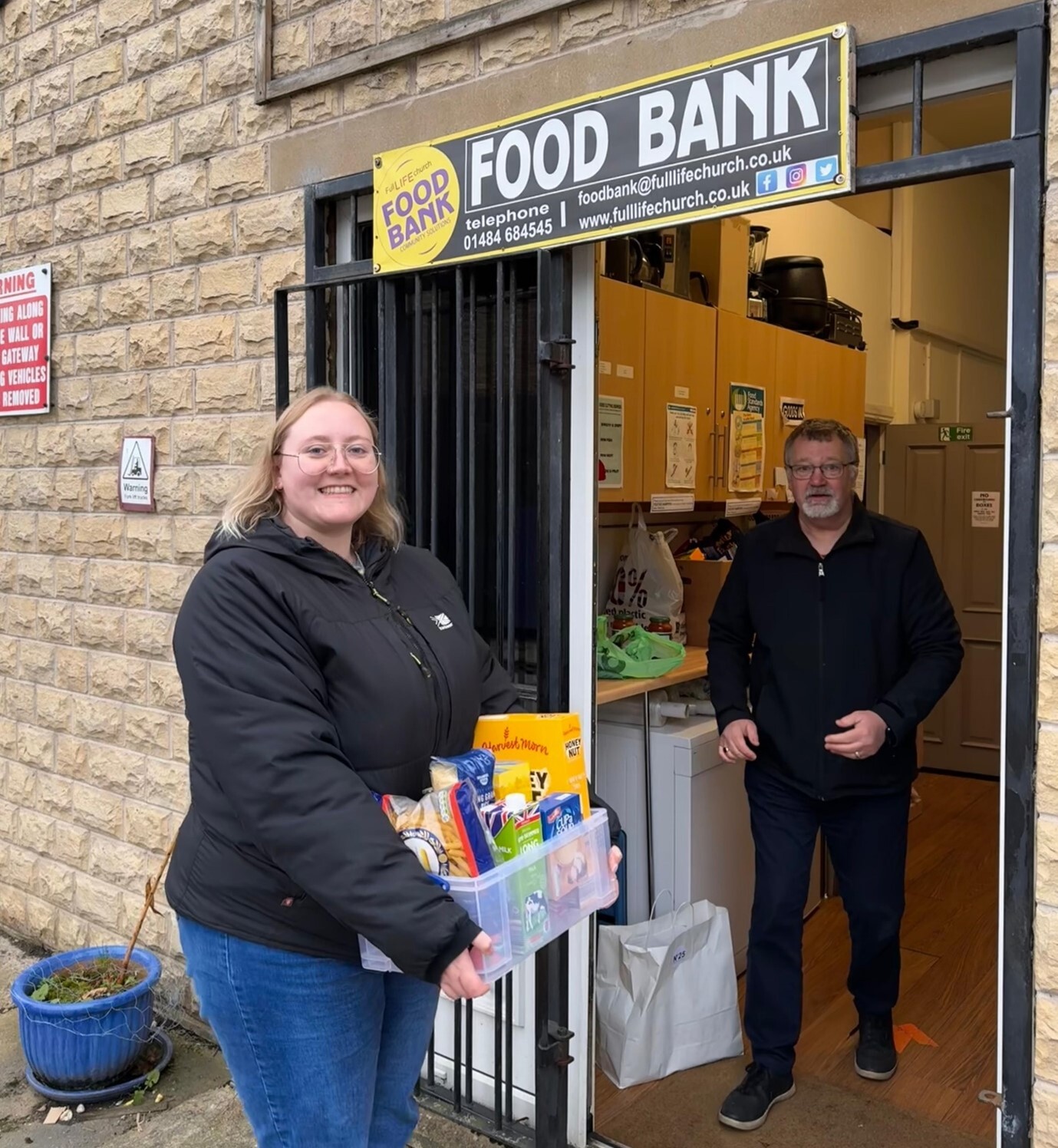 Megan delivering donations to the Food Bank, Holmfirth